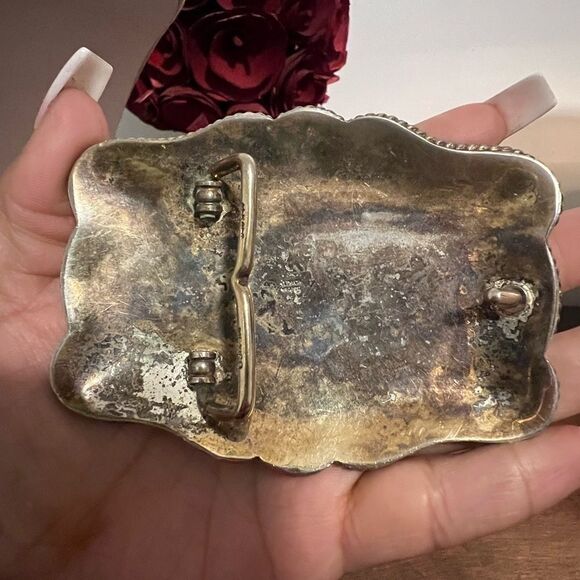 VINTAGE ALPACA MEXICO BULL RIDER BELT BUCKLE 4”x 3” - Picture 3 of 4